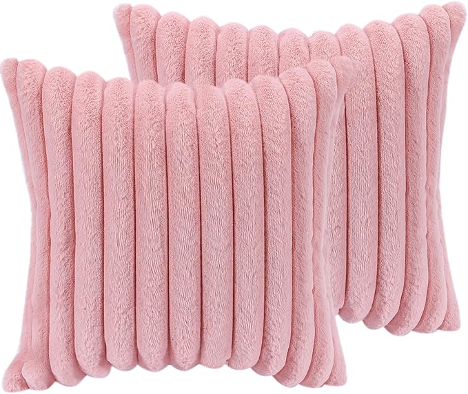 COTEY 18x18 Decorative Faux Fur Throw Pillow Covers Set of 2- Pink