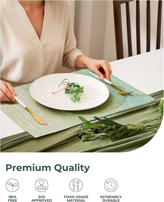 Leetaltree Gradient Green Woven Placemats Set of 24 - Heat Resistant Non-Slip Place mats for Dining Table, Washable Durable PVC Vinyl Woven Table Mats(Gradient Green, 24)