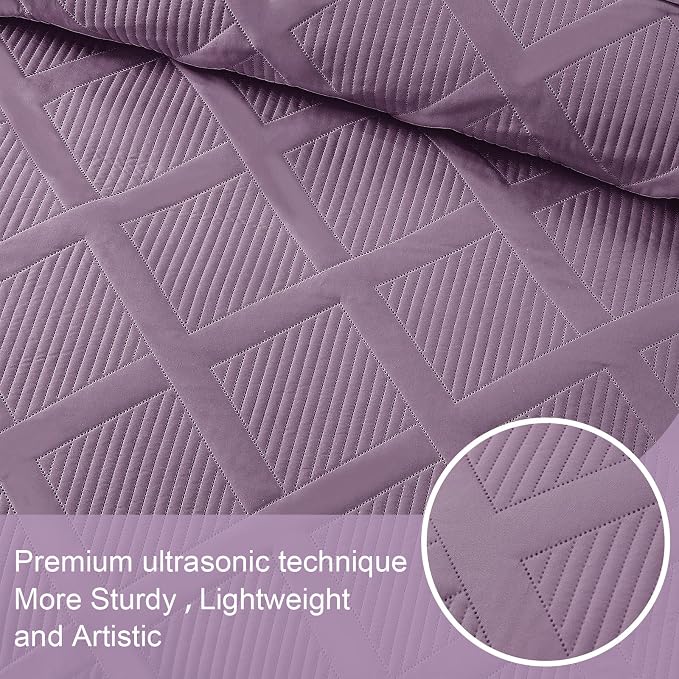 Exclusivo Mezcla Quilt King Size, Dusty Lavender | Soft Bedspreads with 2 Pillow Shams, Modern Striped Pattern, Lightweight Bedding Set Coverlets for All Seasons, 104x96 Inch