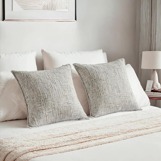 HAUSSY Pack of 2 Chenille Tweed Throw Pillow Covers 22x22 Inch, Crey