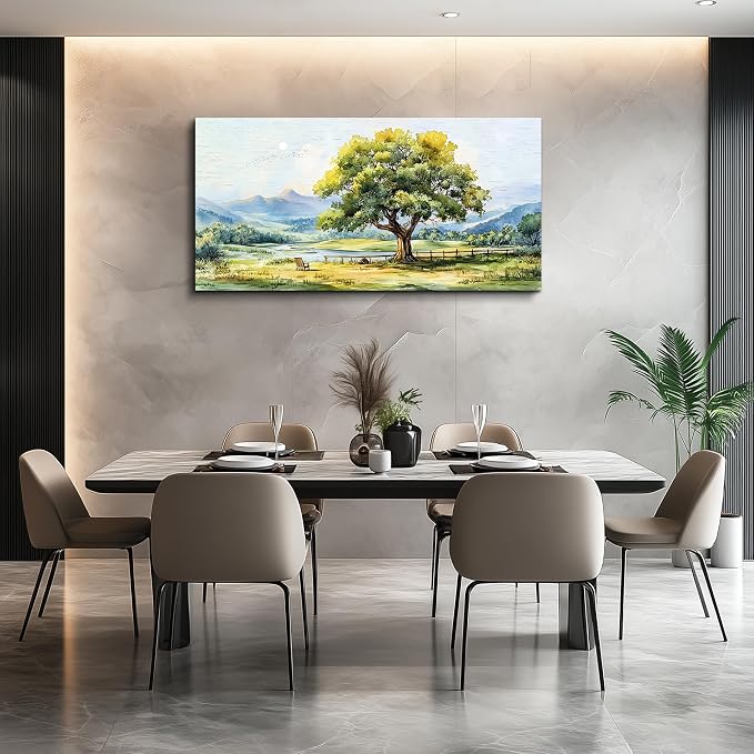 QIYILEXWART Canvas Wall Art For Living Room Wall Decor For Bedroom Office Wall Decoration Green Tree Landscape Painting Farmhouse Pictures Artwork Room Aesthetic Home Decor 20x40 In