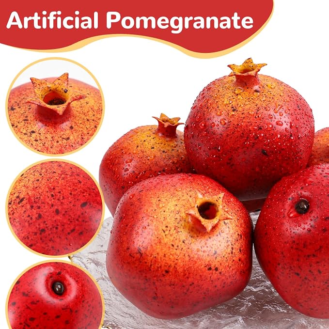 6pcs Artificial Pomegranate Decor, Realistic Plastic Fake Fruit