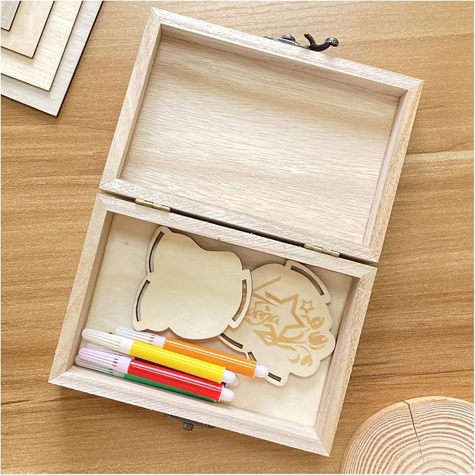24-Pack Small Wood Box for Crafts 6"x4"x2" Unfinished Wooden Box with Lid Keepsake Box for Jewelry Storage DIY Crafts