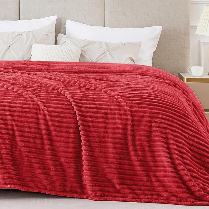 BEDELITE 3D Ribbed Jacquard Red Blankets Queen Size for Bed, 90x90 Inch | Soft Warm Decorative Fluffy Blanket, Cozy Fuzzy Lightweight Plush Fleece Throw Blankets for Bed, Room Decor, Gift for Women