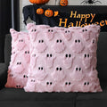 4TH Emotion Halloween Ghost Decorative Pillow Covers 18x18 Set of 2, Pink Soft Plush Faux Fur Farmhouse Throw Cushion Cases for Fall Autumn Holiday Home Decorations