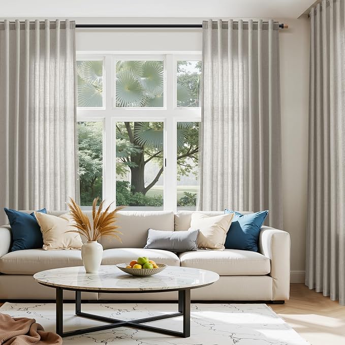 Silver Grey Linen Curtains 108 Inches for Living Room Extra Long Back Tab Curtain Neutral Farmhouse Light Filtering Semi Sheer Linen Drapes Ceiling to Floor for Large Window Office 9 FT,2 Panels