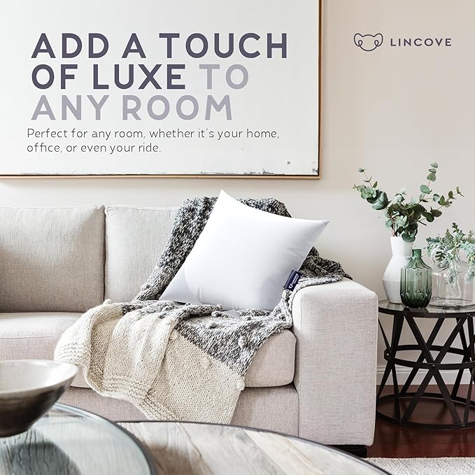 Lincove Euro Throw Pillow Insert Square 14"x22" Pillow – Made in Canada, 100% Cotton Shell, Down Alternative Filling, Vegan-Friendly, Hypoallergenic - Decorative Couch Pillows, 2 Pack