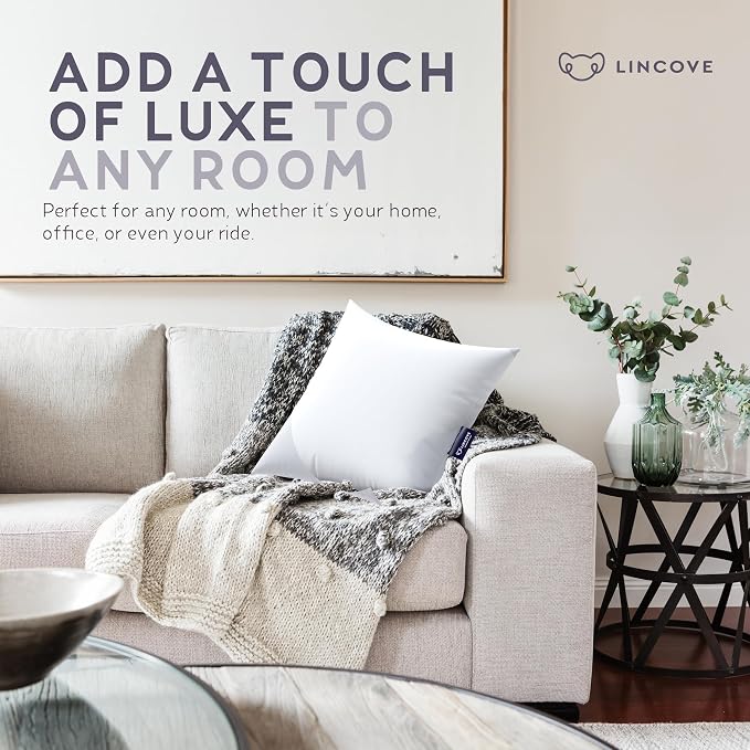 Lincove Euro Throw Pillow Insert Square 17"x17" Pillow – Made in Canada, 100% Cotton Shell, Down Alternative Filling, Vegan-Friendly, Hypoallergenic - Decorative Couch Pillows, 2 Pack