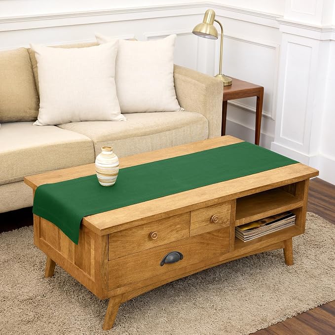 Solino Home 100% Pure Linen Table Runner Pine Green Woven, Fete 14 x 60 in | brings a tailored look to family meals and hosting, European flax fibres, effortlessly elegant, soft, OEKO-TEX Certified