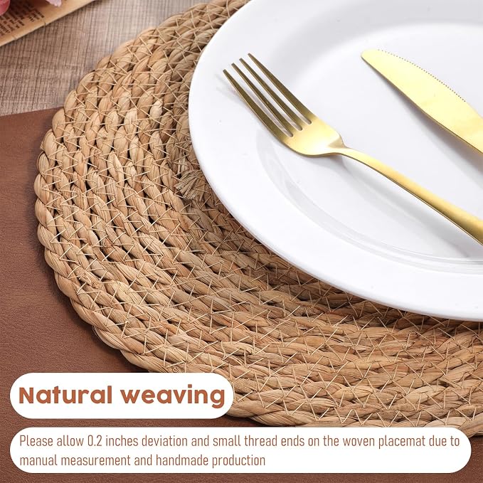 Round Woven Placemats Set of 20, 12" Brown Round Rattan Placemats Natural Water Hyacinth Place mats Farmhouse Boho Braided Placemat for Dining Table, Home, Wedding, Heat Resistant/Anti-Slip