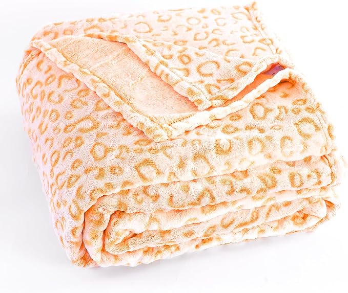 PLEASANT BOULEVARD | Leopard Throw Blanket Fleece, Premium Lightweight Cozy Warm Plush Microfiber Bedspread for Couch Sofa and Bed (Orange, Twin (60 x 80 inches))