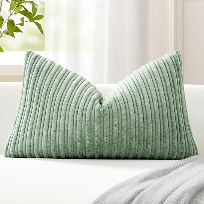 Kevin Textile Striped Corduroy 14”x24” Pillow Cover 1 Pack, Sage Green