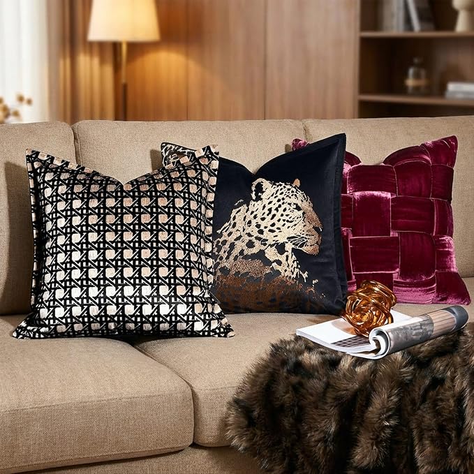 Throw Pillow Cushion Cover 20x20 inches, Luxury Velvet Decorative Pillows Cover, Geometric Rhombus Pattern Pillow Covers for Sofa Living Room