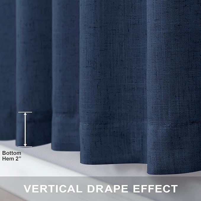 Navy Blue Cafe Curtains 45 Inch Linen Blend Back Tab 2 Panels