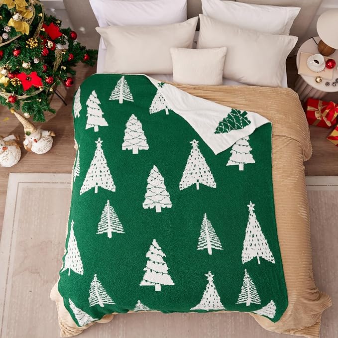Christmas Throw Blanket Twin Size - Holiday Christmas Tree Prints Reversible, Warm Winter Cabin Throw, Lux Microfiber & Soft Touch, Plush & Fluffy, Warm & Cozy for Couch, Sofa, Bed, 60"x80"