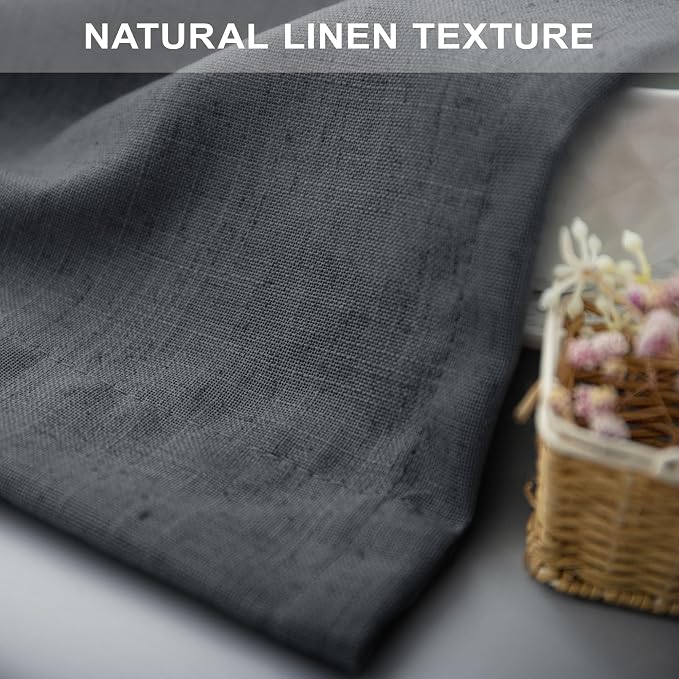 Dark Gray Curtains 108 Inches Long 2 Panels Set for Patio Door 2 Panels Rod Pocket Semi Sheer Linen Lightweight Drapes Charcoal Grey Cotton Textured 9ft Curtain for Dining Room Bedroom Playroom 52x108