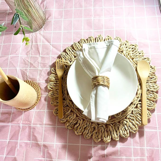Set 24 Water Hyacinth Napkin Rings, Handwoven by Laquedecraft | Handwoven 100% Natural Water Hyacinth Napkin Rings, Fits Most Cloth Napkins, Reusable & Easy to Clean