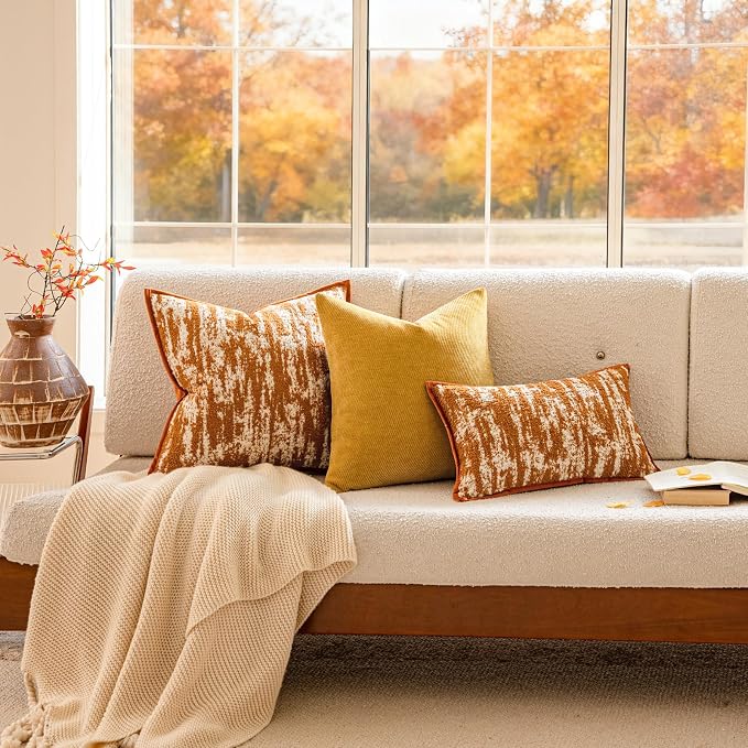 a moment Throw Pillow Covers 20x20 Inch Set of 2, Soft Textured Decorative Tie-Dye Style Cushion Covers, Modern Boho Farmhouse Home Decor Pillow Cases for Couch, Bed, Living Room,Burnt Orange