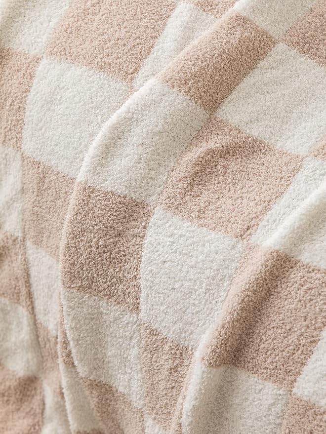REPRECONF Ultra Soft Cozy Buffalo Checkerboard Grid Fluffy Microfiber Knitted Bed Blanket Super Soft Cozy Lightweight Fleece Checkered Bed Blanket for Sofa Couch Bed Travel Cream Twin Size 60''X80''