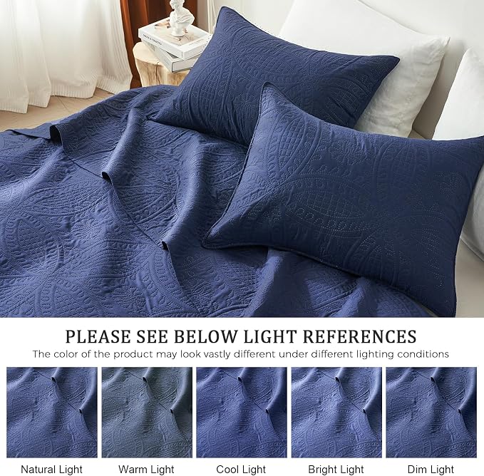 akkialla Twin Quilt Bedding Set,Navy Blue Ultrasonic Quilt Set,Lightweight Soft Bedspread Coverlet,Modern Style Coin Pattern Bed Cover for All Seasons,2 Piece(1 Quilt,1 Pillow Sham)