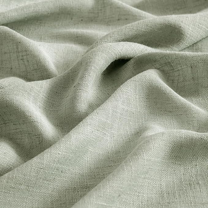 MIULEE Sage Linen Curtains 52x63 Inch Long 2 Panels of Green Window Drapes | Bedroom Living Room,Soft Thick Linen Textured Kitchen,Semi Sheer Light Filtering, Back Tab Rod Pocket, Burlap Look Decor
