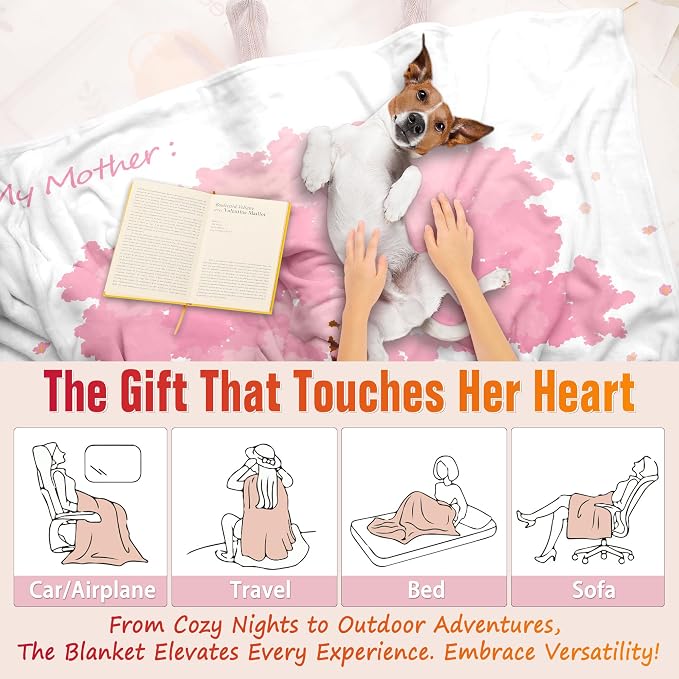 TURMTF “My Mother & Me” Cherry Blossom Blanket, Sentimental Mother-Daughter Gift for Love & Gratitude, Cozy Comfort Throw for Home Decor & Mother’s Day 55×70inches