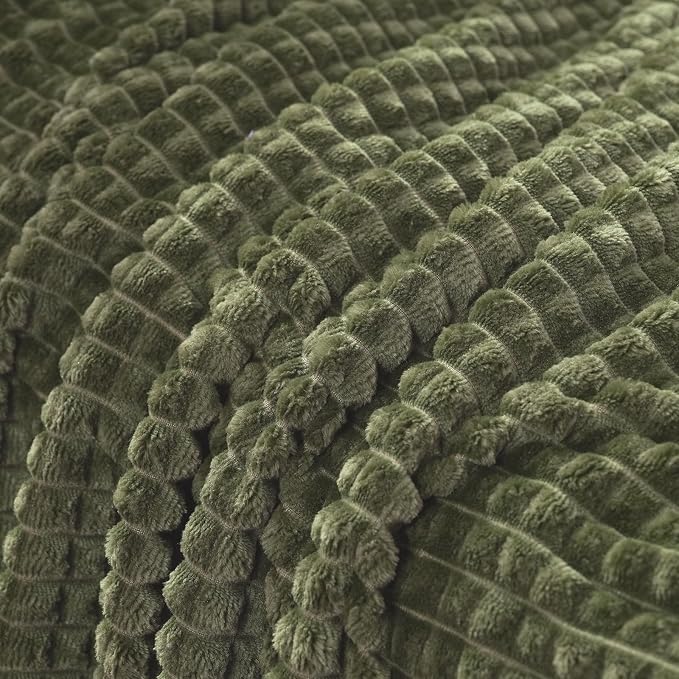 Puncuntex Fleece Throw Blanket Olive Green 50"×70" with Square Grid Design | Super Soft Plush Cozy Flannel Throw Blanket Luxury for Couch Sofa Chair