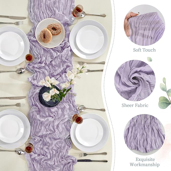6 Pack Purple Cheesecloth Table Runner 35×120 Inch Boho Gauze Home Decor | Rustic cheese cloths Sheer Gauze for Wedding Bridal Baby Shower Birthday Party Table Decor Halloween Thanksgiving Christmas