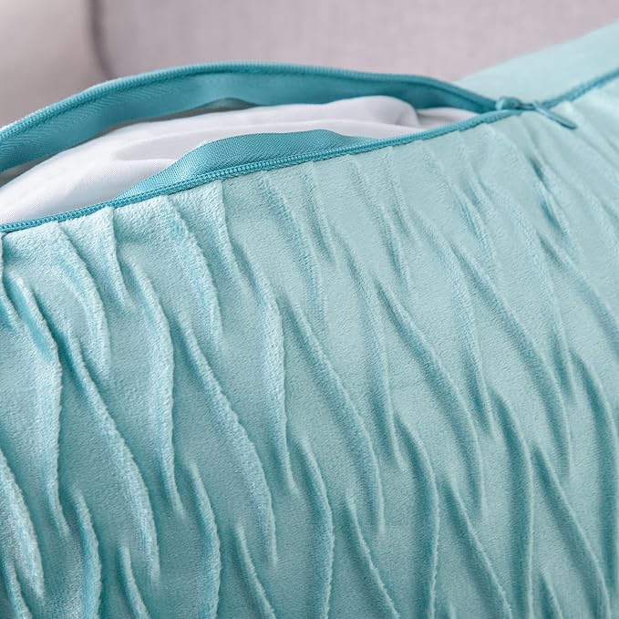 MADIZZ Set of 2 Super Soft Velvet Decorative Throw Pillow Covers 18x18 inch Aqua Square with Texture Luxury Style Cushion Case Pillow Shell for Sofa Bedroom