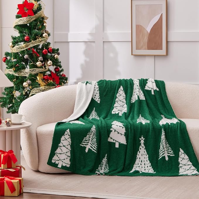 Christmas Throw Blanket Twin Size - Holiday Christmas Tree Prints Reversible, Warm Winter Cabin Throw, Lux Microfiber & Soft Touch, Plush & Fluffy, Warm & Cozy for Couch, Sofa, Bed, 60"x80"