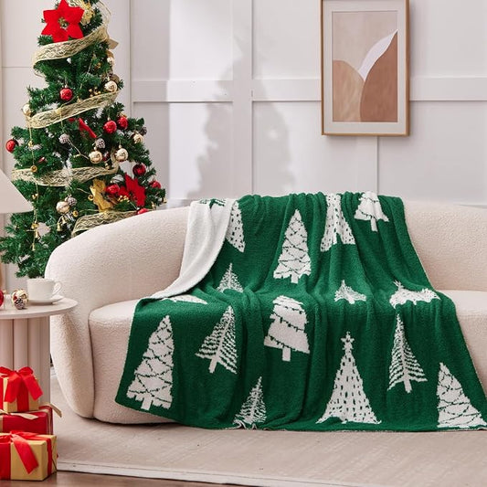 Christmas Throw Blanket Twin Size - Holiday Christmas Tree Prints Reversible, Warm Winter Cabin Throw, Lux Microfiber & Soft Touch, Plush & Fluffy, Warm & Cozy for Couch, Sofa, Bed, 60"x80"