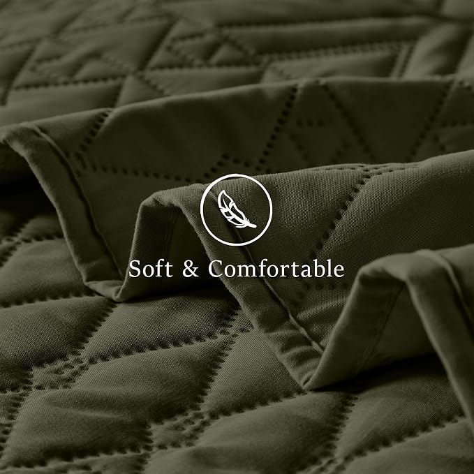 akkialla King/Cal King Size Quilt Bedding Set,Olive Green Lightweight Microfiber Soft Bedspread,Modern Style Geometric Pattern Coverlet Set for All Seasons,3 Piece(1 Quilt,2 Pillow Shams)