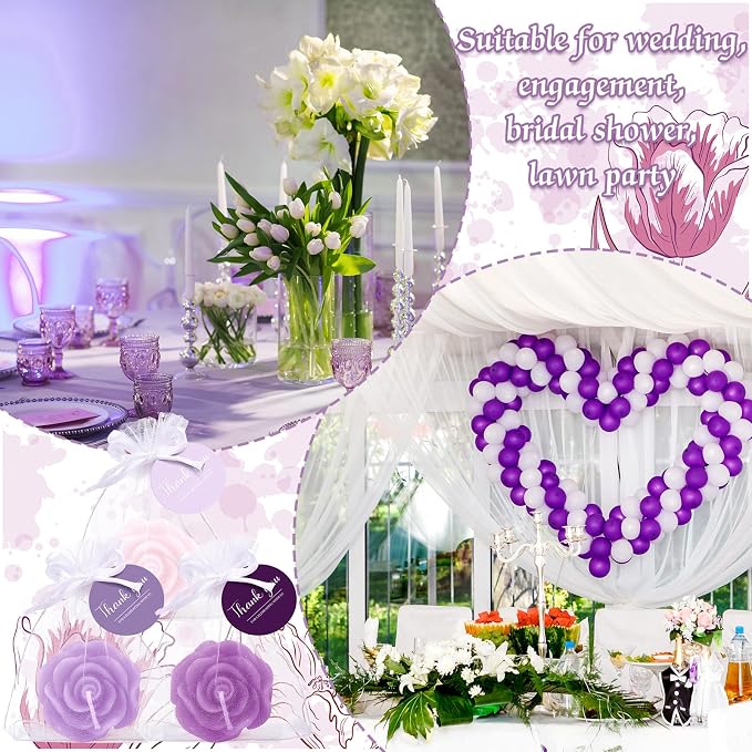 Treela 50 Set Rose Flower Candles, Purple Wedding Favors for Guests
