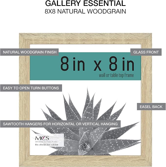 MCS Gallery Essential Picture Frame Set 8x8 Natural Woodgrain, Square Gallery Wall Hanging Picture Frames for Photos & Art Prints (12-Pack)