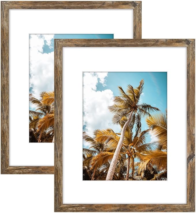 2 Pack 16x20 Rustic Brown Picture Frame with Real Glass Mat for 11x14