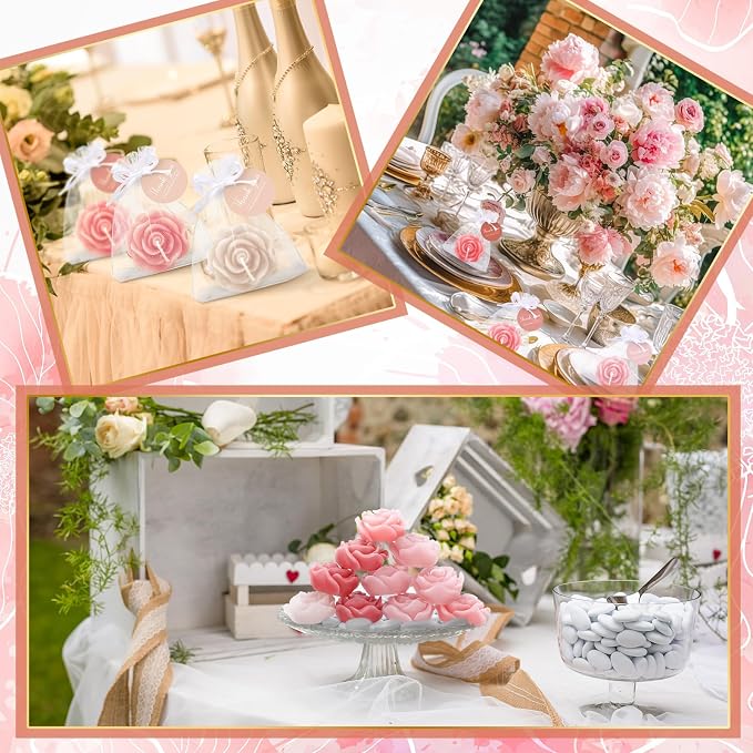 Treela 50 Set Rose Flower Candles, Pink Champagne Wedding Favors for Guests