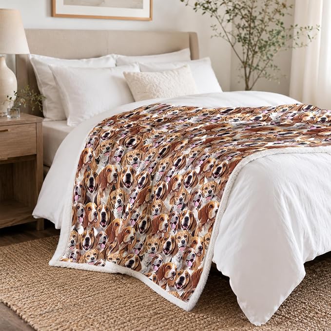 BlessLiving Throw Blanket, Brown Dog Animal Gift, 50x60 in | sherpa fleece fabric, Beagle Dense Pet Blankets Puppy Lovers print, for couch or sofa, pet lovers, easy machine care