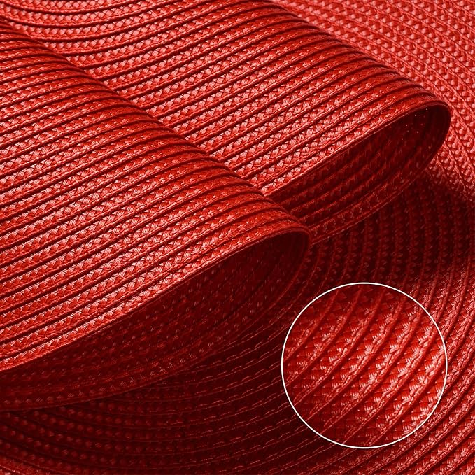 FunWheat Round Braided Placemats Set of 8 Place Mats for Dining Table Woven Washable Non-Slip Table Mats 15 Inch(Red,8pcs)