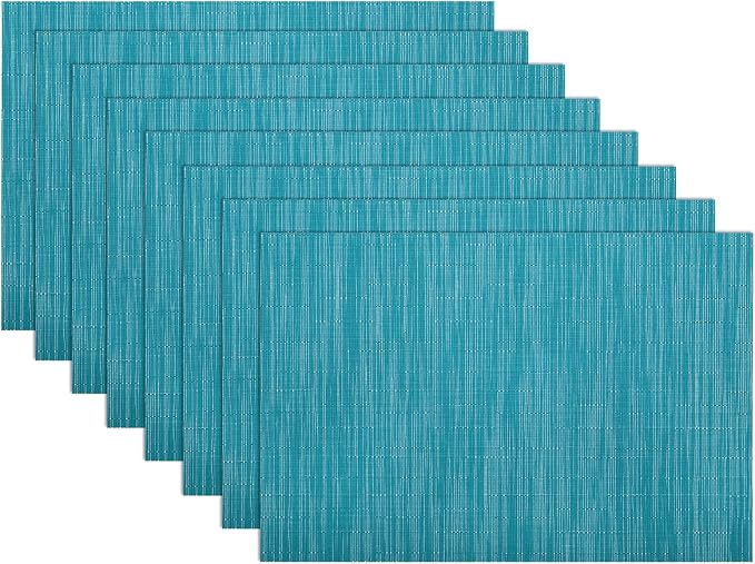 SHACOS Indoor Outdoor Placemats Set of 8 Woven Vinyl Place Mats for Dining Table Wipeable Heat Resistant Washable Kitchen Patio Table Mats (8, Teal Blue)