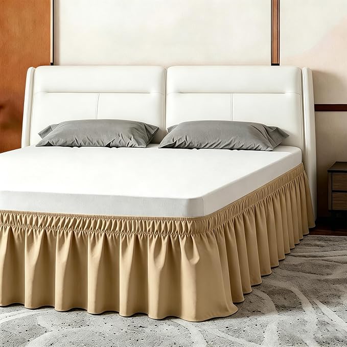 ANARACHON Twin Bed Skirt, Elastic Wrap Around Bed Skirt Twin Size, Bed Skirts for Adjustable Bed, Easy Fit with 14" Drop Length Tailored Drop Dust Ruffle (Gold)
