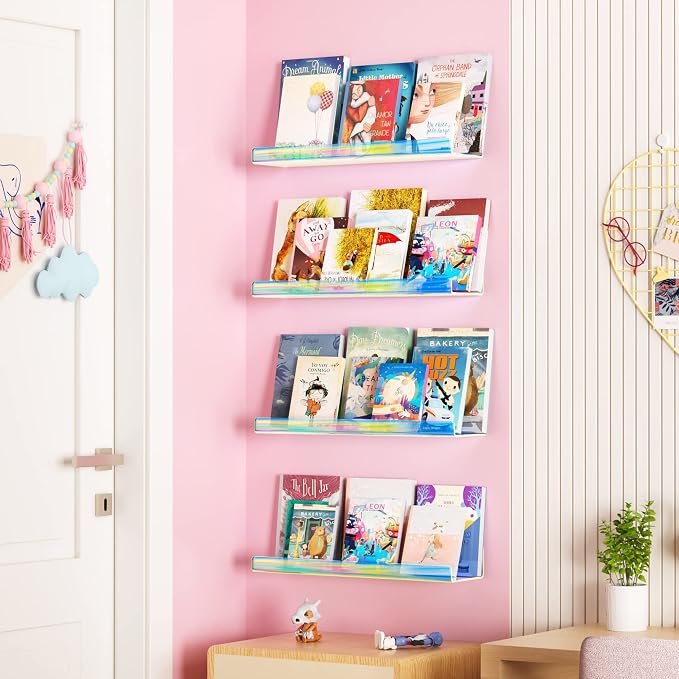 upsimples 4 Pcs 15" Iridescent Acrylic Shelves for Wall Decor and Display