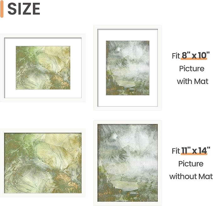 upsimples 11x14 Picture Frame Set of 10, Display Pictures 8x10 with Mat or 11x14 Without, Multi Photo Frames Collage for Wall Display, White