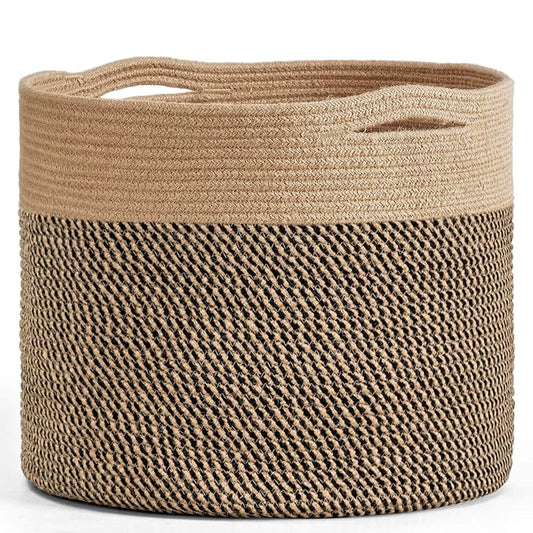 Goodpick Wicker Basket for Blankets Fit Nursery & Living Room, 45L | 15.8 x 15.8 x 13.8 In Storage Basket for Toys Shoes, Cute Baby Laundry Hamper for Towels, Clothes, Jute