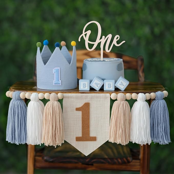 1st Birthday Decorations Boy First High Chair Banner 1 Year Old Birthday