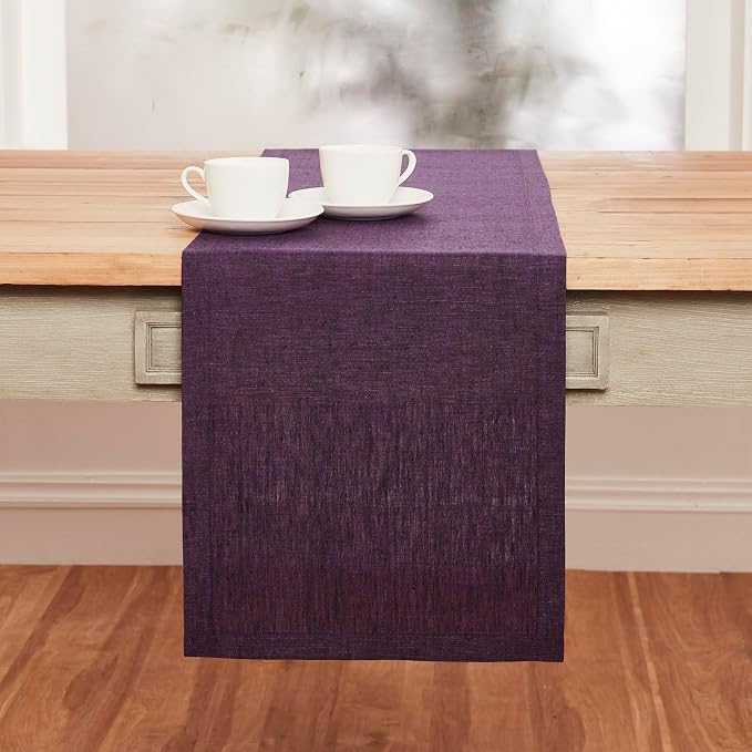 Solino Home 100% Pure Linen Table Runner Grape Long, Athena 14 x 156 in | a graceful centrepiece for dining and gatherings, European flax fibres, timeless understated style, Grape, OEKO-TEX Certified