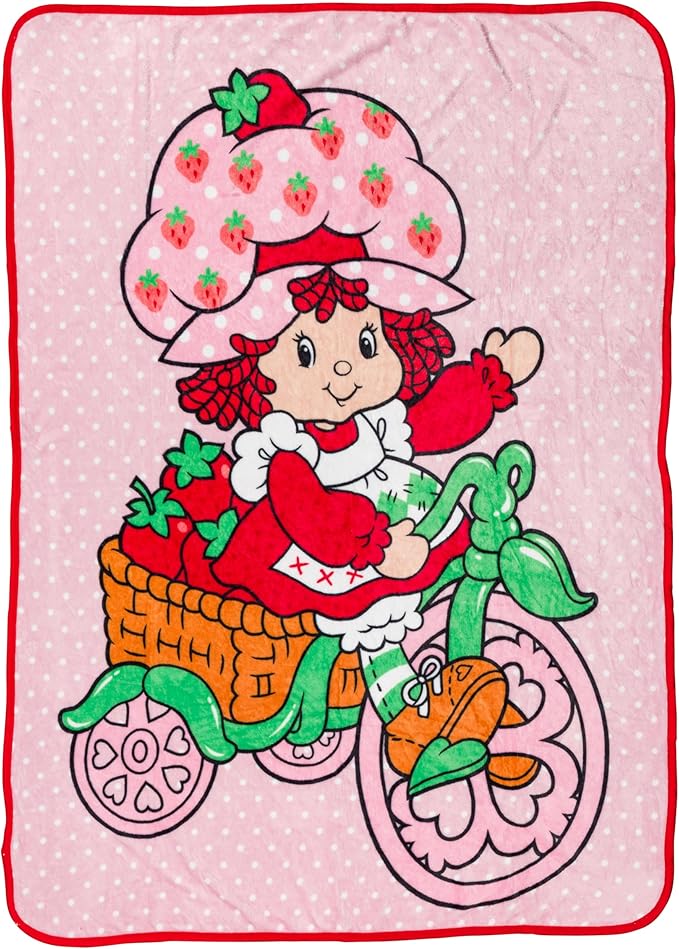 Silver Buffalo Strawberry Shortcake on Bike, Fleece Throw Blanket, 45x60in | Polka Dot, Soft and Cozy, 180 GSM