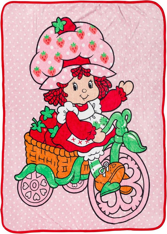 Silver Buffalo Strawberry Shortcake on Bike, Fleece Throw Blanket, 45x60in | Polka Dot, Soft and Cozy, 180 GSM