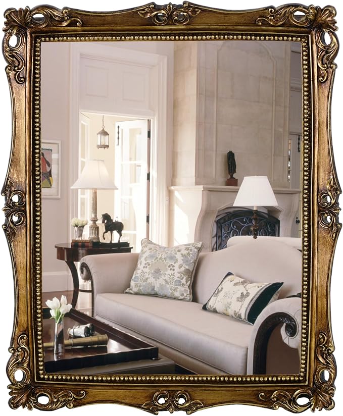 OIGUMR Vintage Square Wall Mirror,Vintage Gold, 16.5 x 13.5 inch