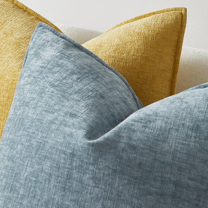 JUSPURBET 22x22 Chenille Decorative Throw Pillow Covers Set of 2,Light Blue | Cozy Soft Cushion Covers Case with Hidden Zipper for Couch Sofa Bed Home Decor Living Room