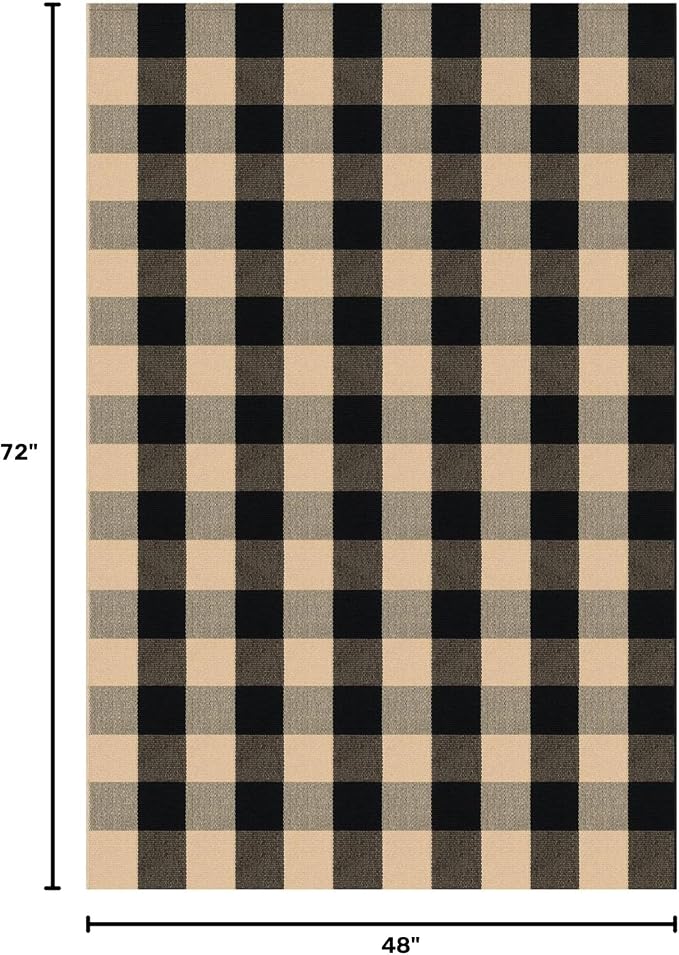 KOZYFLY Buffalo Plaid Area Rug 4 x 6 Ft Brown and Black Checkered Rug | Washable Outdoor Rugs, Cotton Front Porch Rug, Woven Front Door Rug, Indoor Carpet for Living Room Dining Room Kitchen Patio